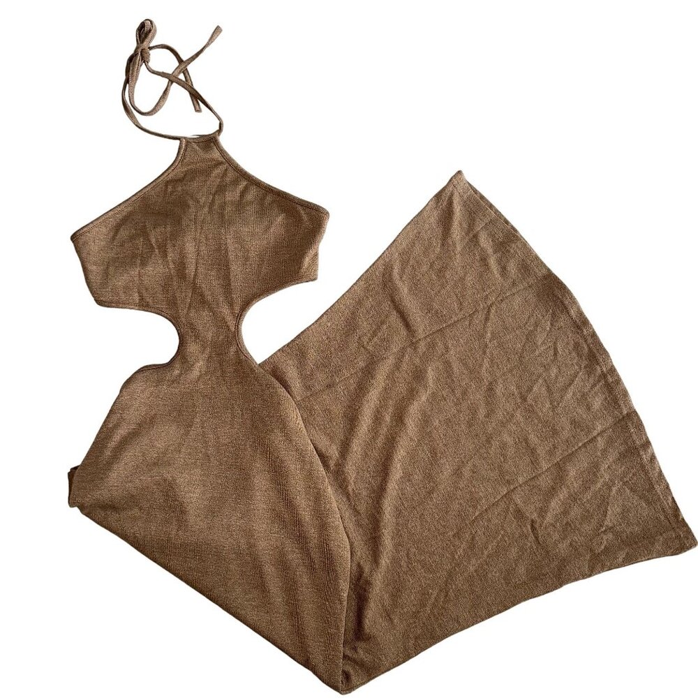 Reverse Brown Cutout Halter Maxi Dress